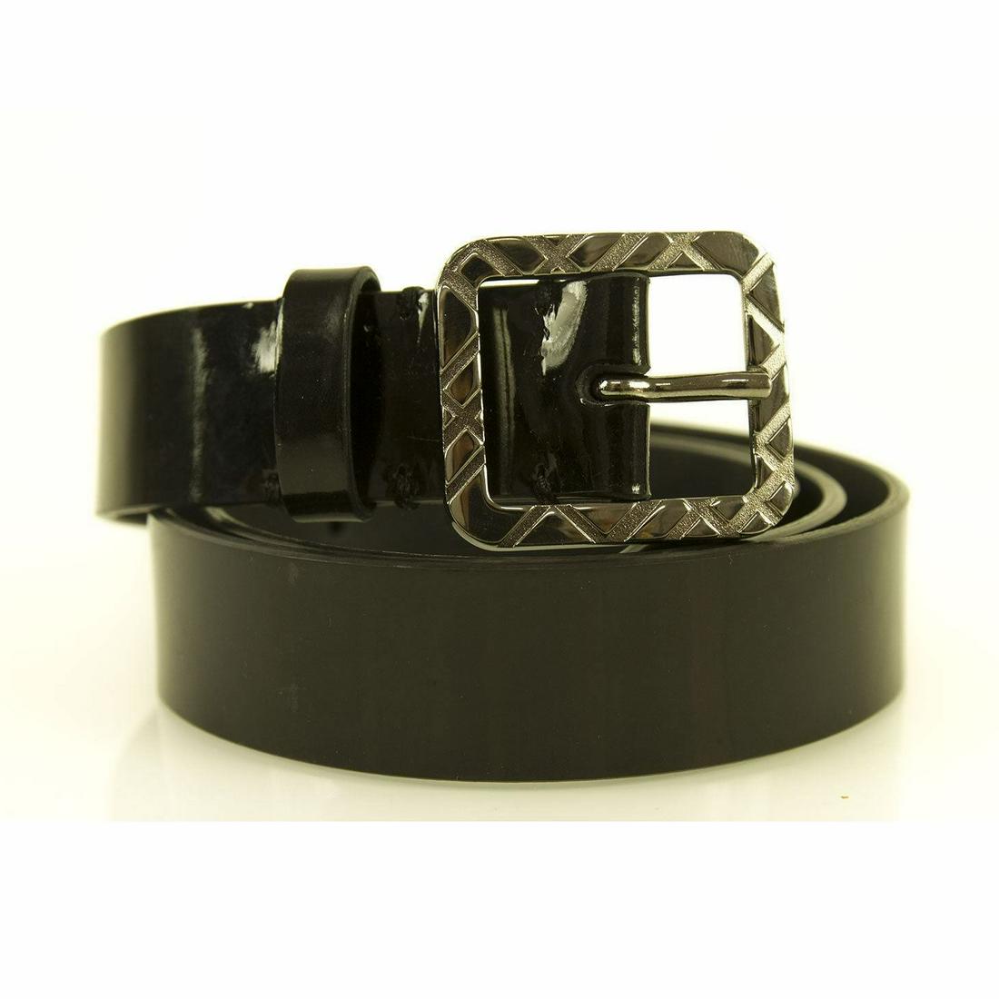 Burberry Women's Black Patent Leather Square Buckle Nova Check Belt sz 36 / 90 (1 of 6)