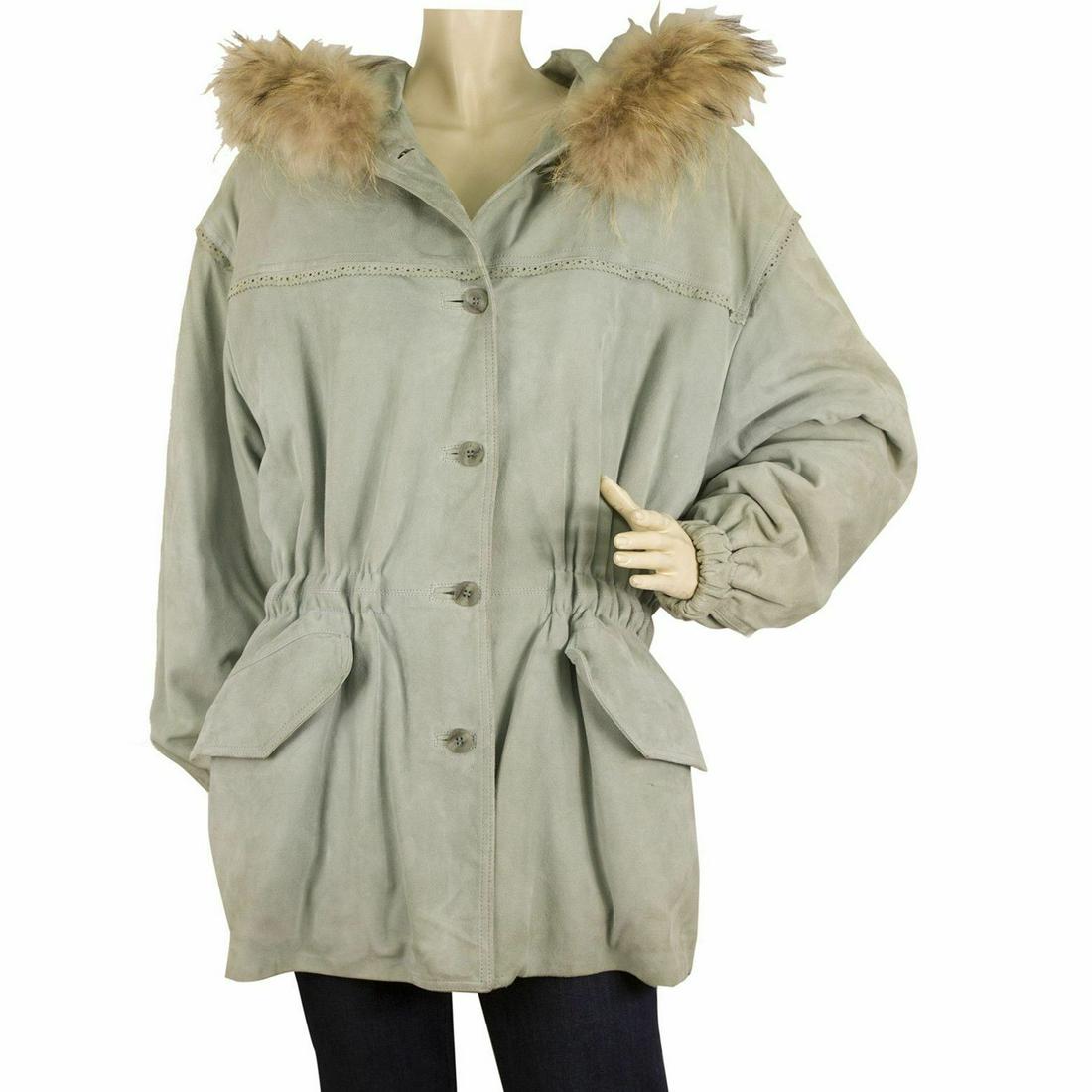 Vintage Byblos Baby Blue Suede Puffer Jacket Coat hooded with fur trim 42 IT: Vintage Byblos Baby Blue Suede Puffer Jacket Coat hooded with fur trim 42 IT Vintage Byblos Baby Blue Suede Puffer Jacket Coat hooded with fur trim 42 IT The most stylish jacket that will keep you war