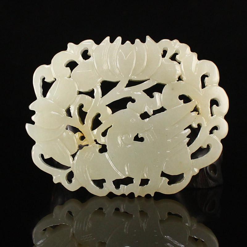 Openwork Vintage Hetian Jade Flower Bird Pendant (1 of 6)