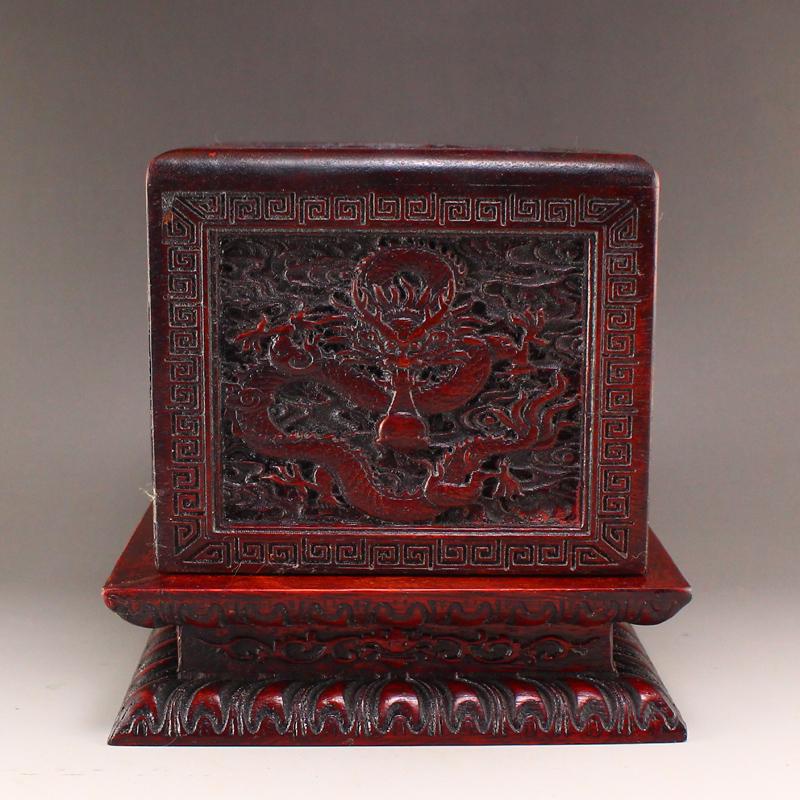 Chinese Zitan Wood Fortune Dragon Design Seal Box (1 of 9)