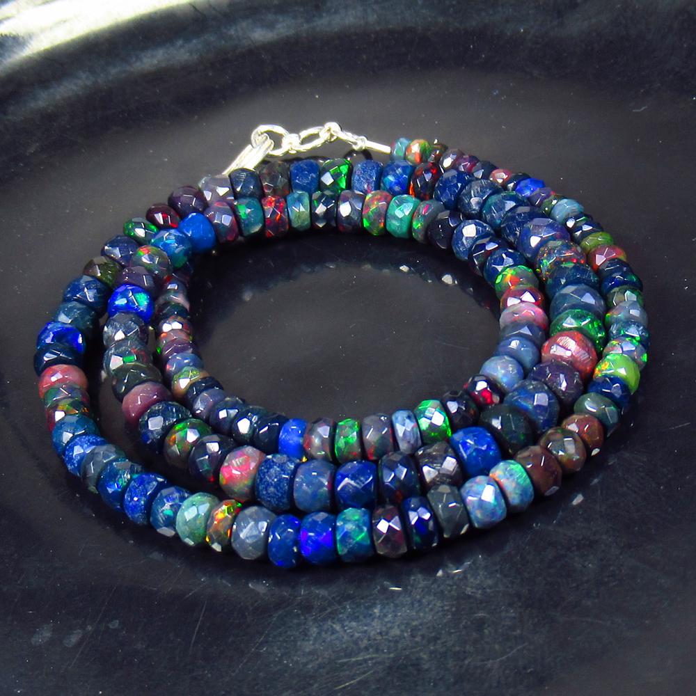 51.54 Ct 925 Silver 140 Black Fire Opal Beads Necklace (1 of 3)