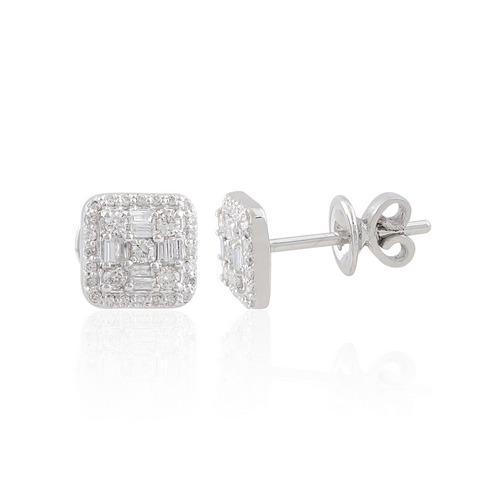 Diamond Square Stud Earrings 10k White Gold Jewelry (1 of 4)
