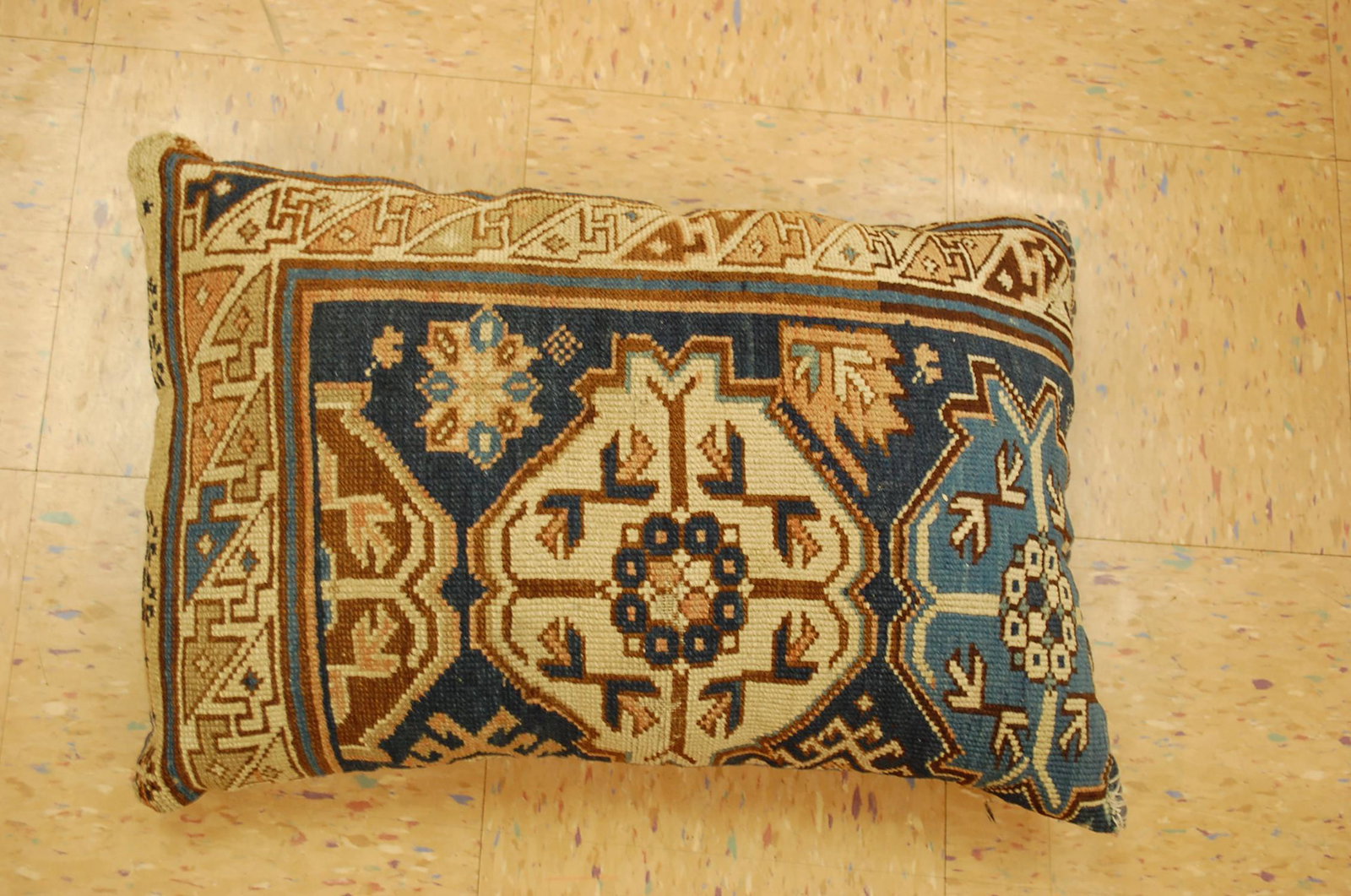 Antique Hand Made Caucasian Pillow Cushion Rug 1' 4" X 1'11": Title: Antique Hand Made Caucasian Pillow Cushion Rug 1' 4" X 1'11" Description: Antique detailed design hand made functional_usable pillow_cushion with exact size of 1' 4" X 1'11" polly fiber filled.