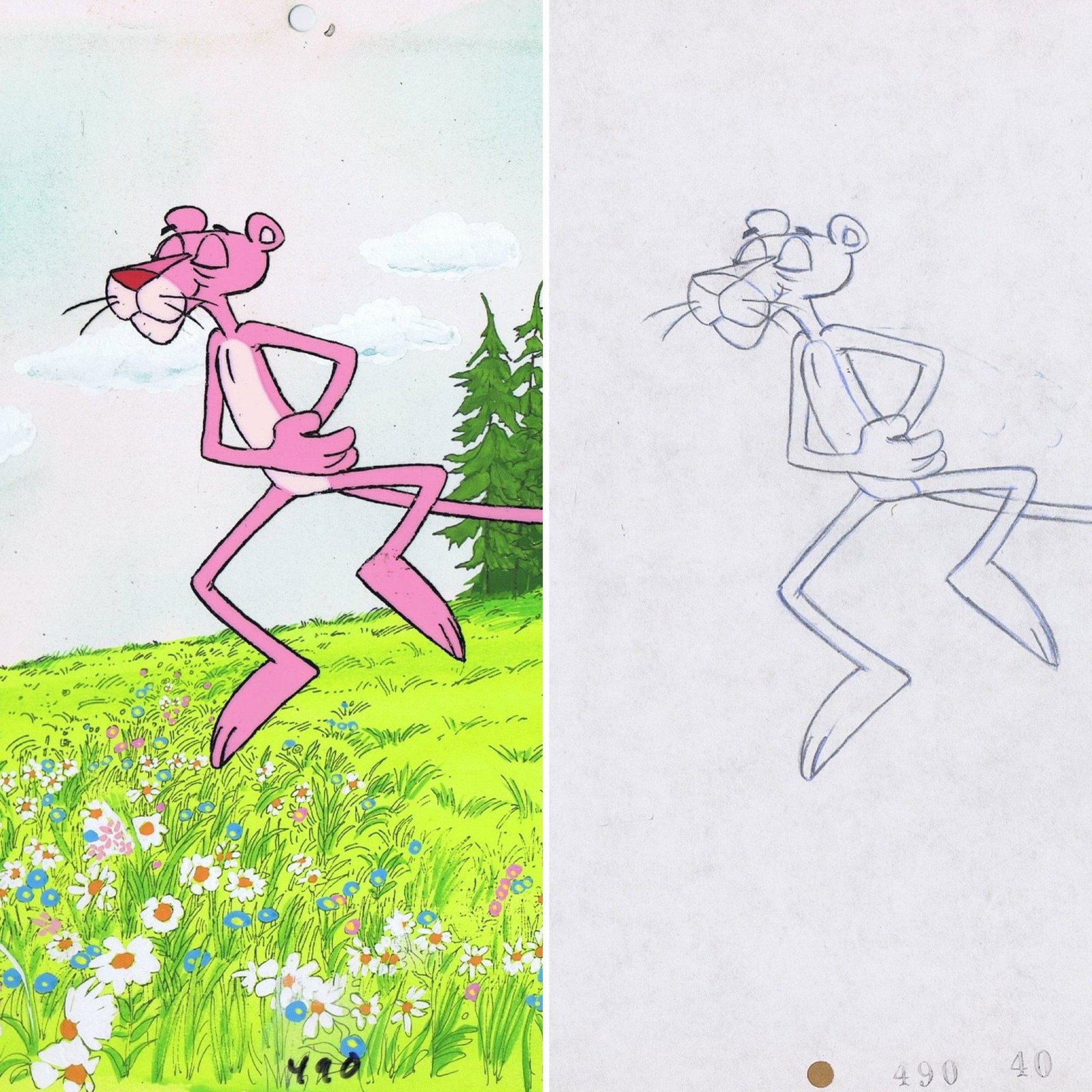 Pink Panther production cel with matching drawing (circa 1970). (1 of 3)