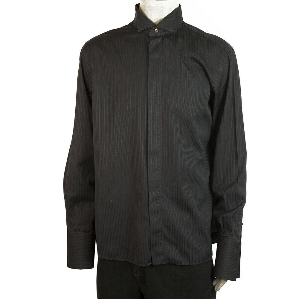 Calvin Klein Black Cotton Silk Tuxedo Shirt Long Sleeve Cotton Mens 44/17,5'' (1 of 7)