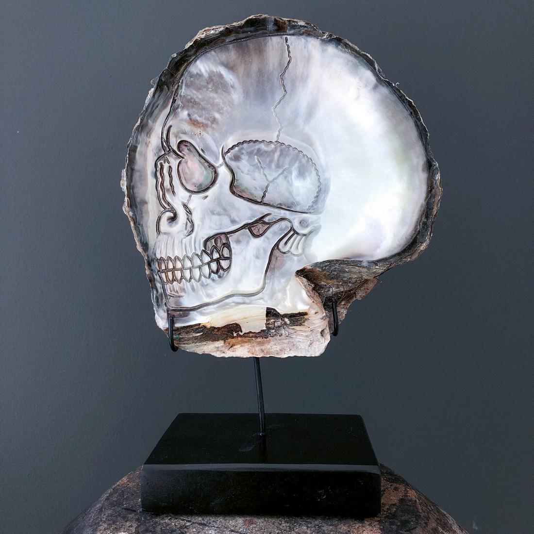 Mother of Pearl Shell with Human Skull Carving (1 of 8)