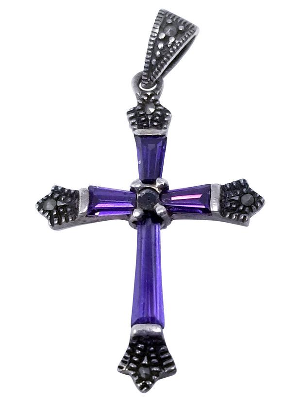 Marcasite Purple Silver Religious Cross Pendant (1 of 5)