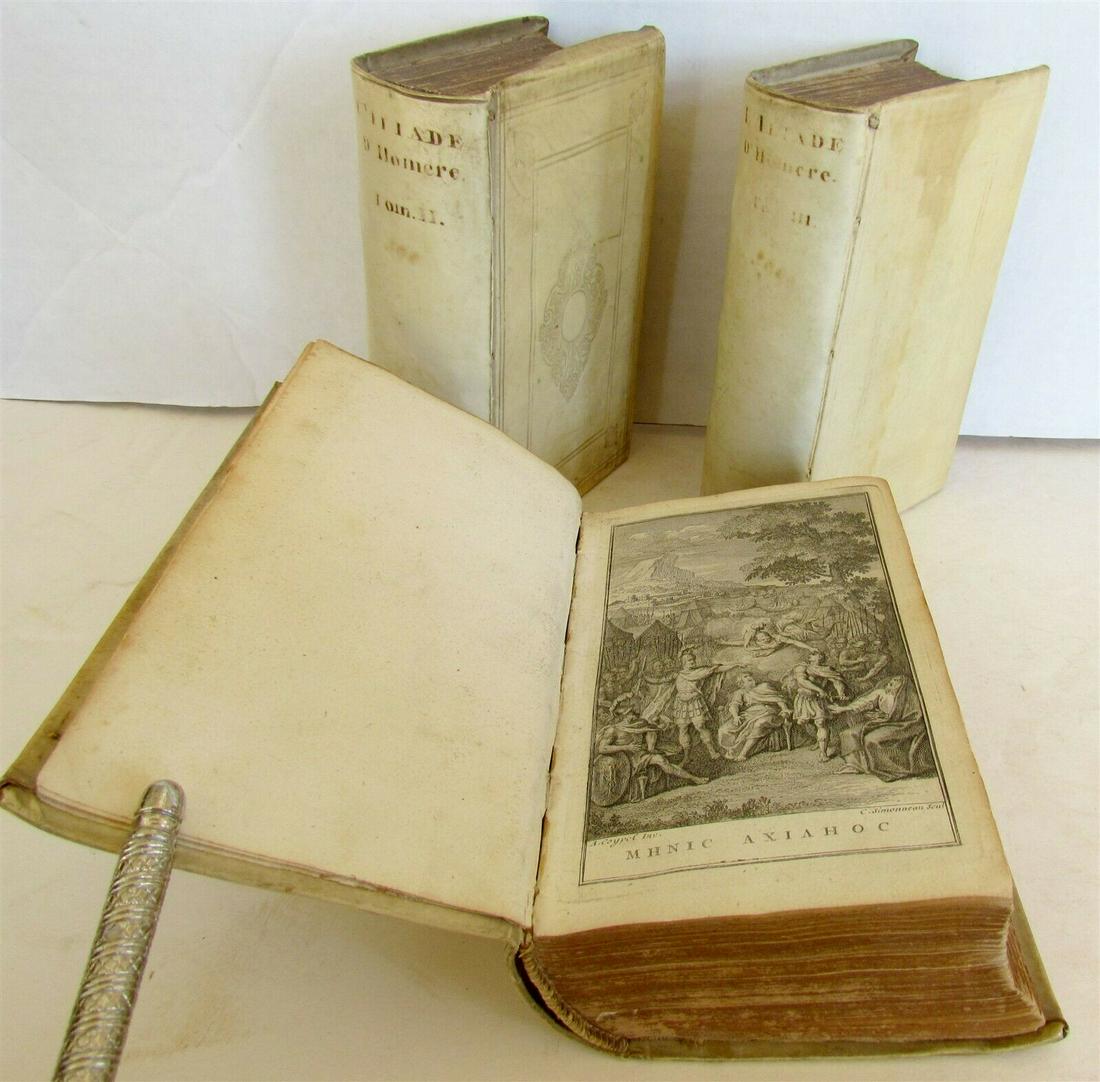 1711 HOMER ILIAD 3 VOLUMES antique BLINDSTAMPED VELLUM BINDING ILLUSTRATED (1 of 12)