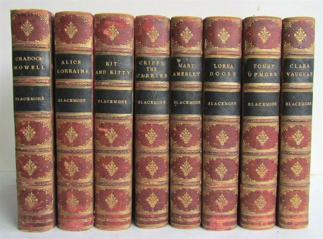 1889 8 volumes WORKS of R.D. BLACKMORE antique DECORATIVE BINDING (1 of 7)