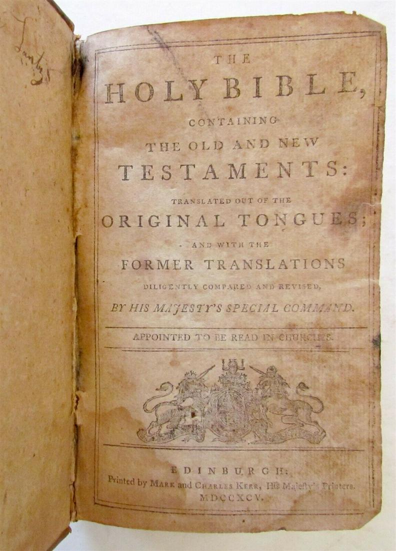 1796 BIBLE KING JAMES antique EDINBURGH in ENGLISH LEATHER BOUND 18th CENTURY (1 of 11)