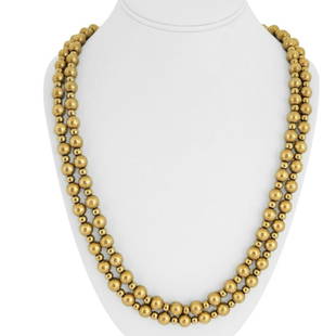 14k Yellow Gold 100g Heavy Ladies Vintage Two Strand Ball Bead Link Necklace 35": Condition: Excellent Condition, Professionally Cleaned and Polished Metal: 14k Gold (Marked, and Professionally Tested) Weight: 99.9g Length: 35 Inches Width: 17mm Closure: Box Tab Insert 