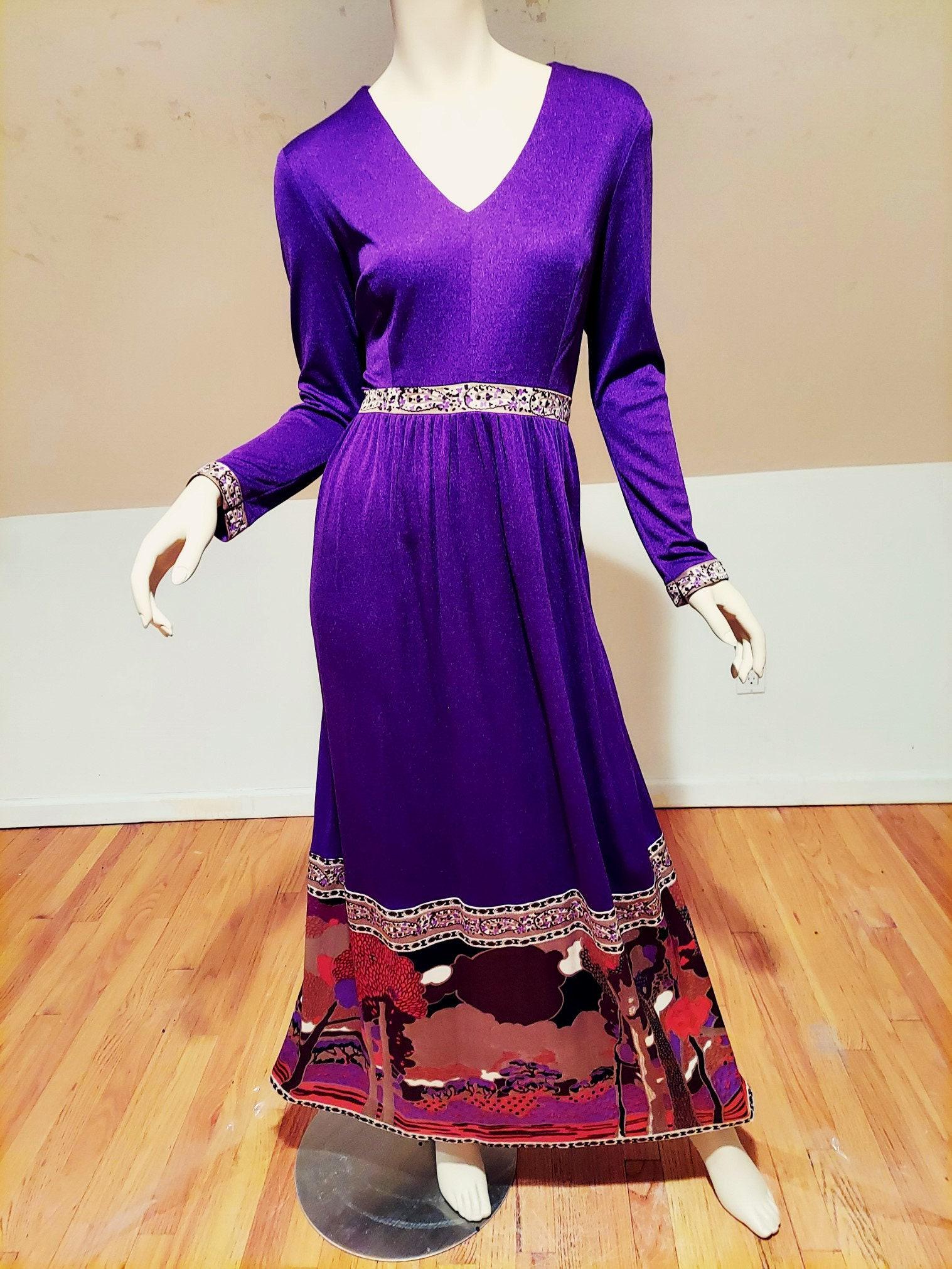 Vtg 1970's Desert Night Purple Maxi Dress (1 of 6)
