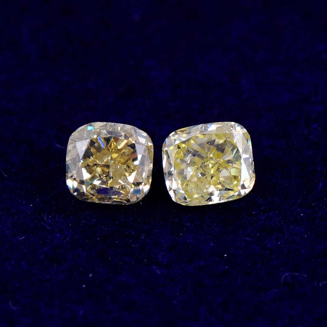 Natural Fancy Yellow, Natural Fancy Brownish Yellow Color 0.53 Carat Cushion Shape Natural Diamond (1 of 9)