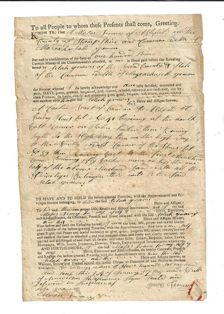 1785 Massachusetts Deed Sunderland (1 of 2)
