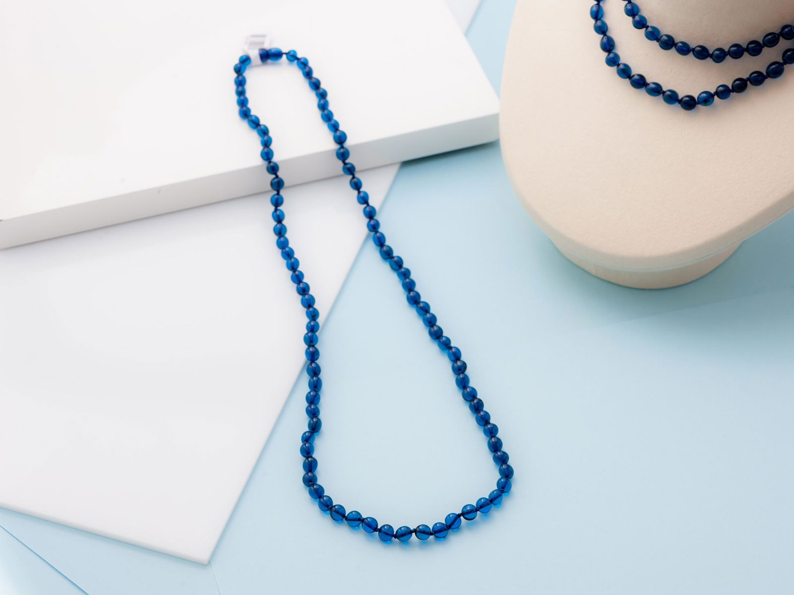 Blue Amber Necklace, Handmade, Small Nugget shape beads (1 of 4)