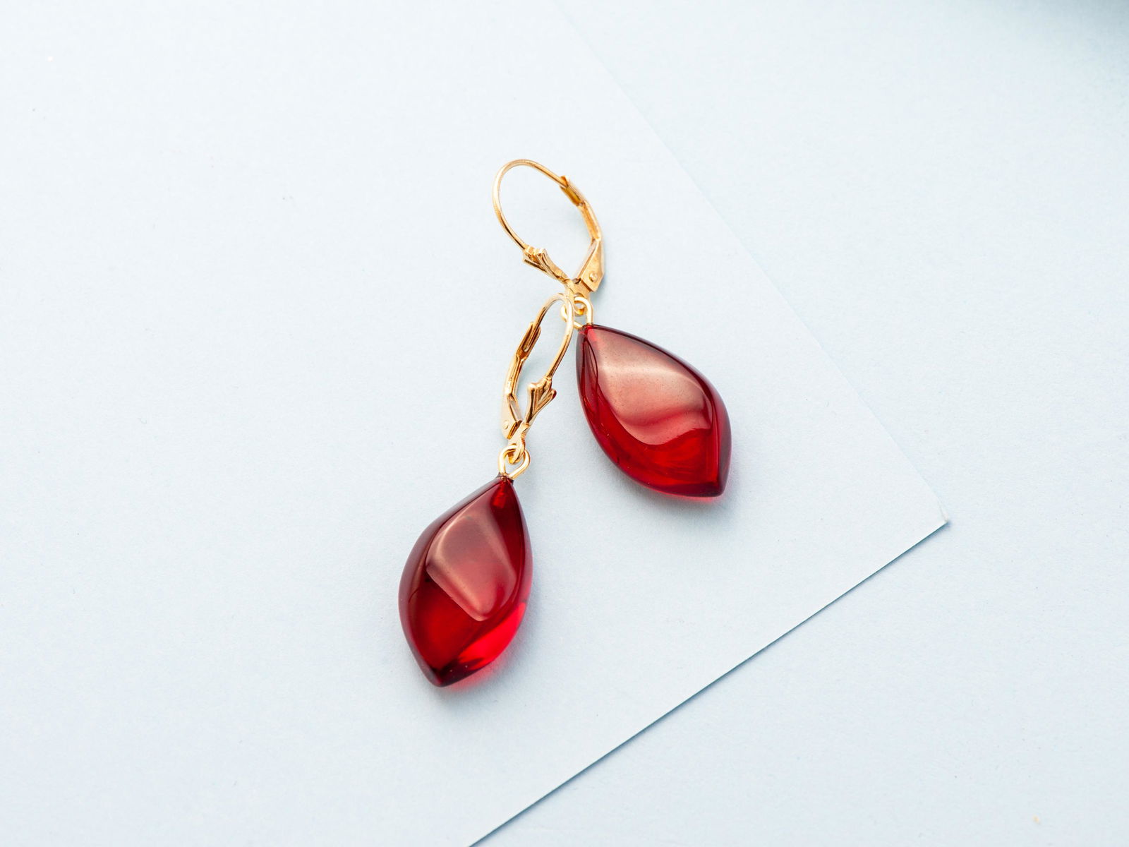 Red Amber Dangle Earrings Handmade of Top Drilled Faceted Drop shape amber and Lever back Closure (1 of 6)