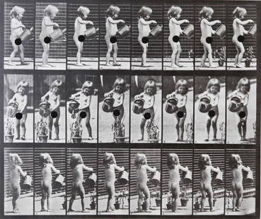 Eadweard Muybridge: Girl watering plant A.L.478: Artist: Eadweard MuybridgeTitle: Girl watering plant A.L.478Date Printed: Printed in 1979 Heavy weight, matte finishMedium: Vintage Photogravure With dry mount tissue guard Print Origin: Printed in