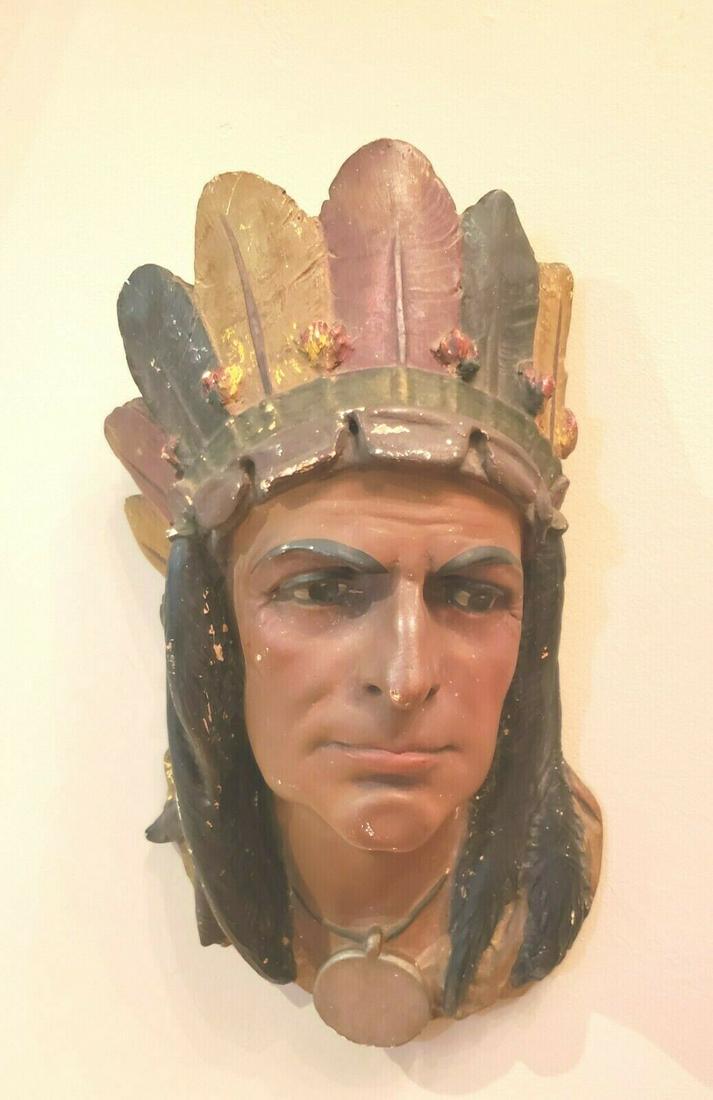 Antique folk art Cigar store Indian head Momento Mori Life like paint 1901 (1 of 5)