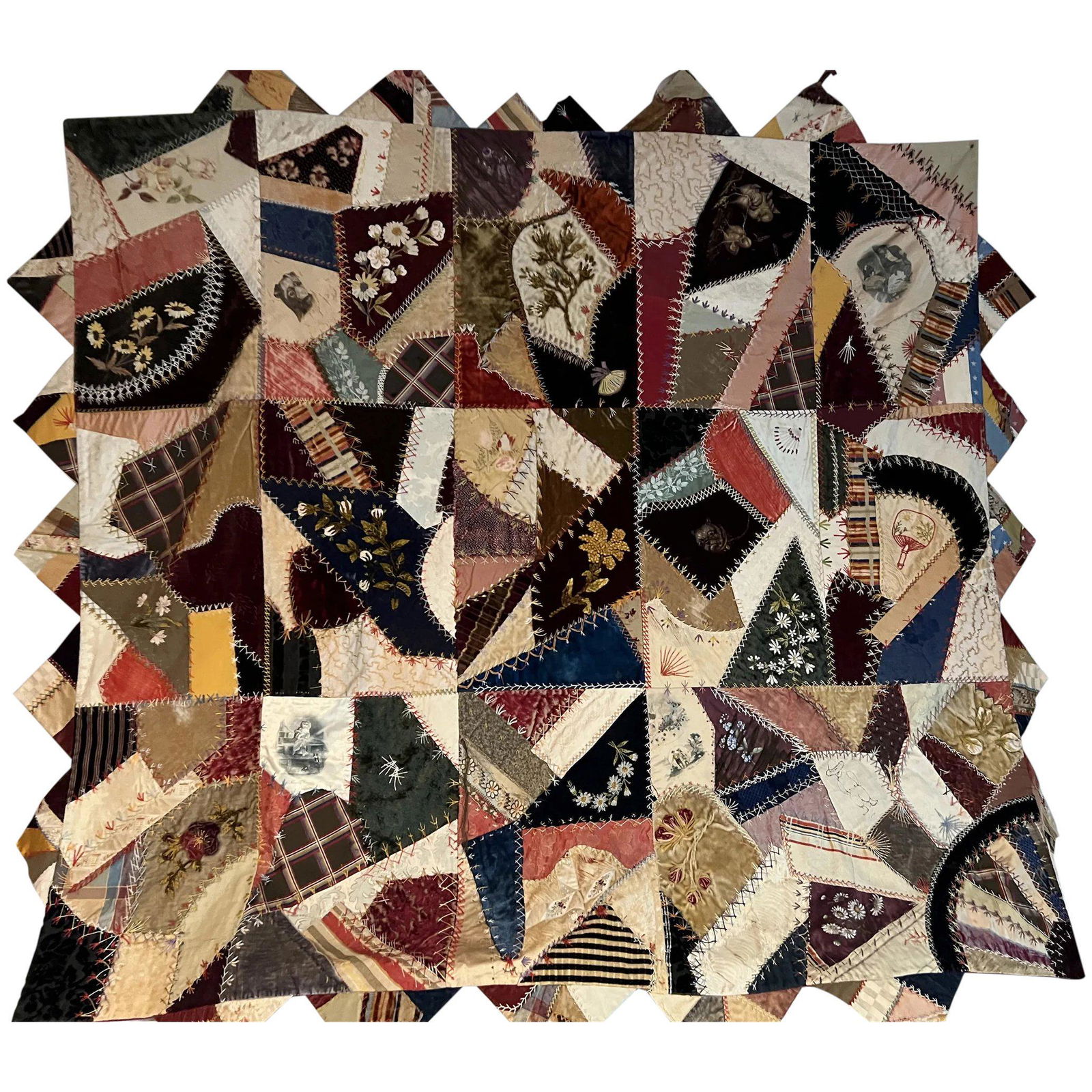 Antique Amazing Victorian silk & velvet CRAZY QUILT (1 of 15)