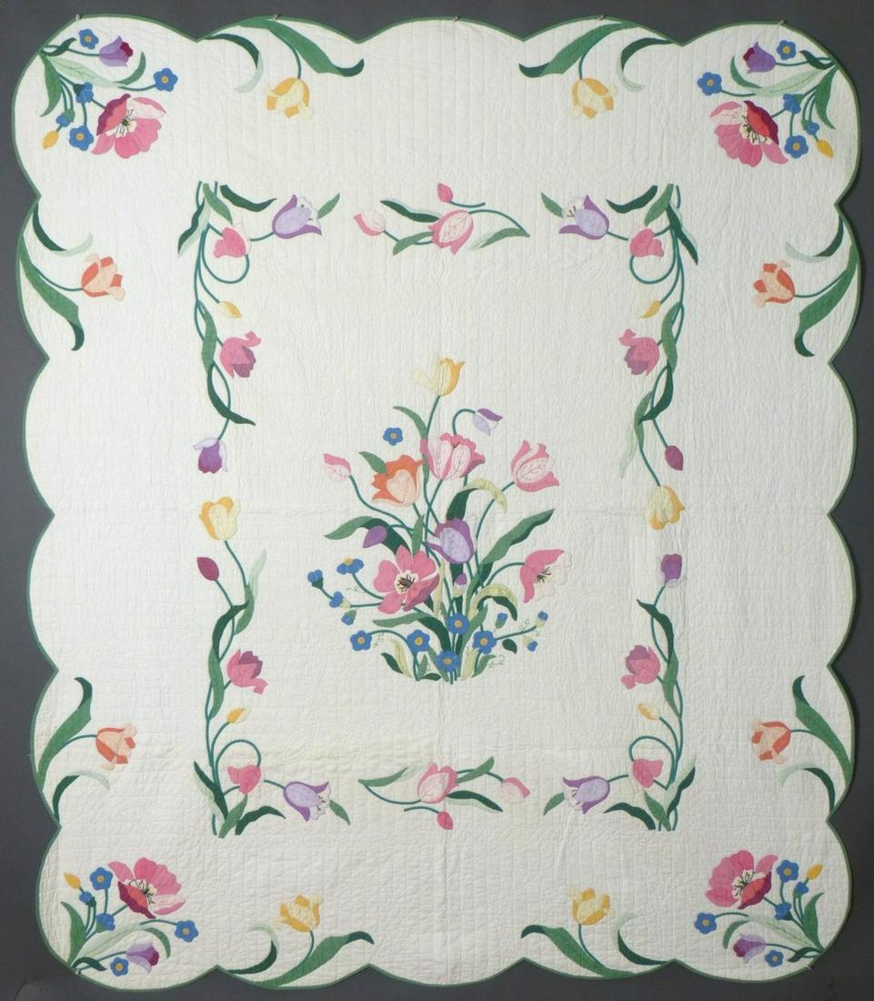 Antique Pastel Floral Appliqued Quilt, c.1930 (1 of 7)