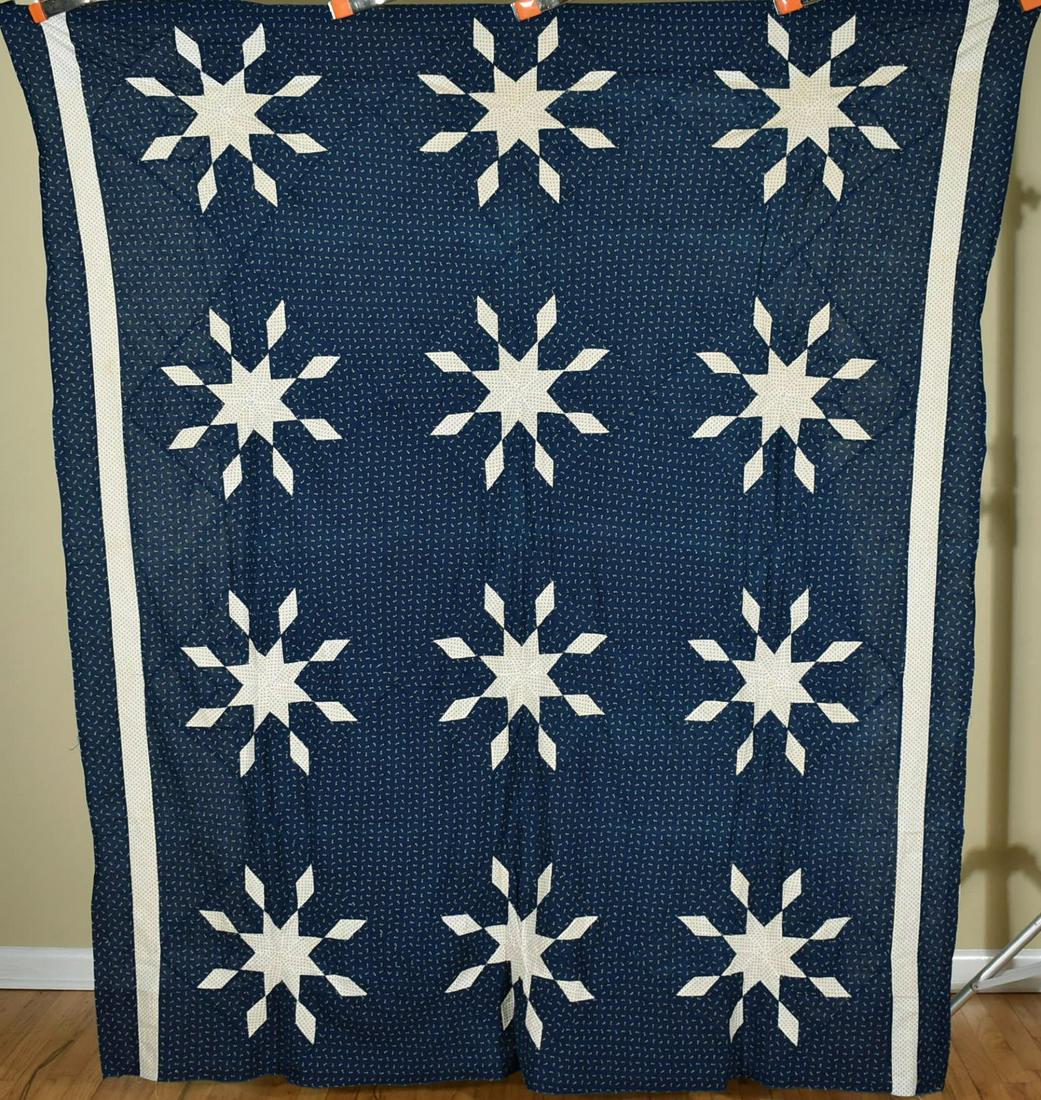 1880's Indigo Blue & White Pieced Stars Quilt Top (1 of 5)