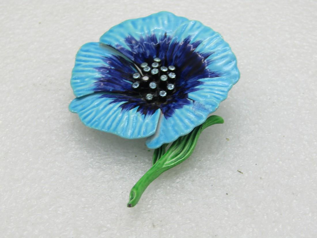 Vintage Teal and Navy Enameled Flower Brooch (1 of 5)