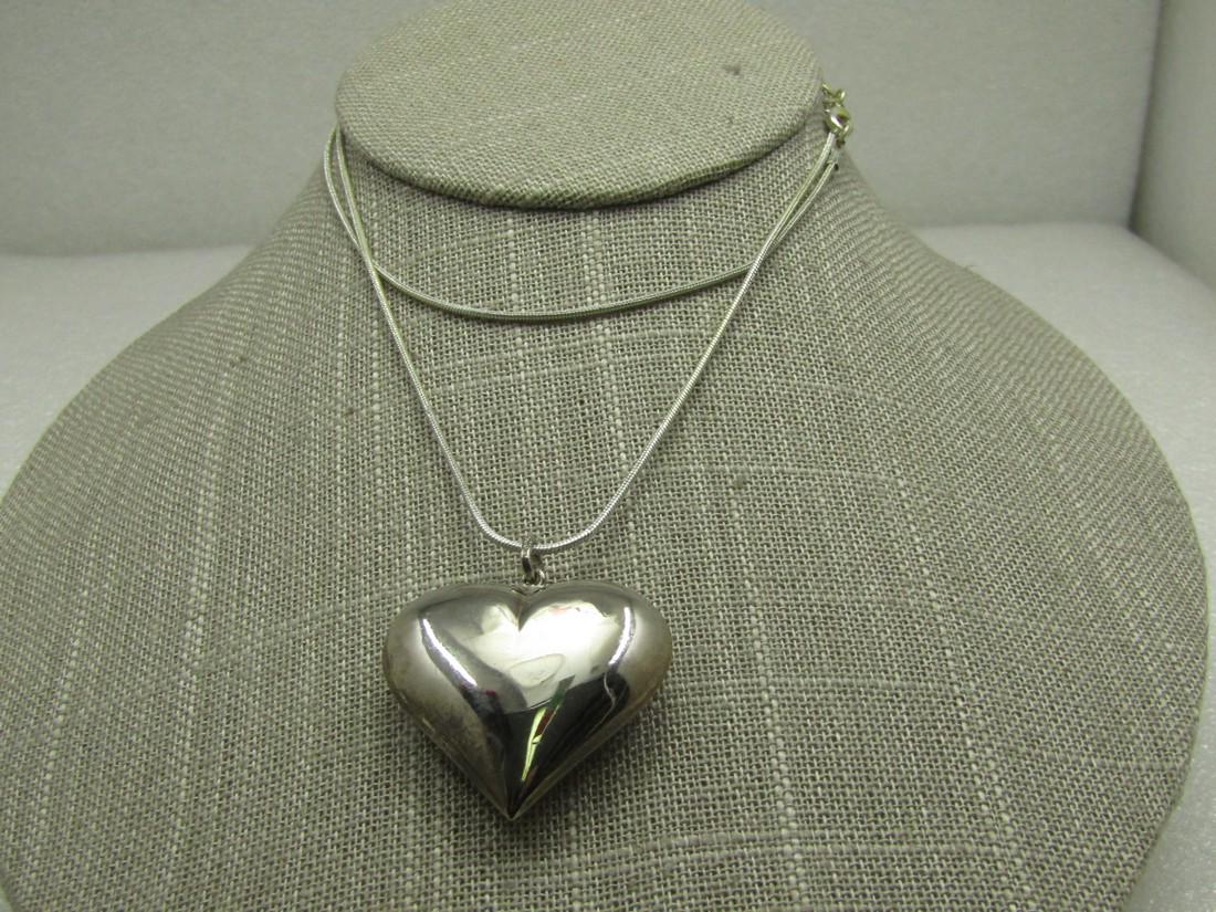 Puffy Heart Heart Necklace, 24" Round Snake Chain, Marked .925 (1 of 6)