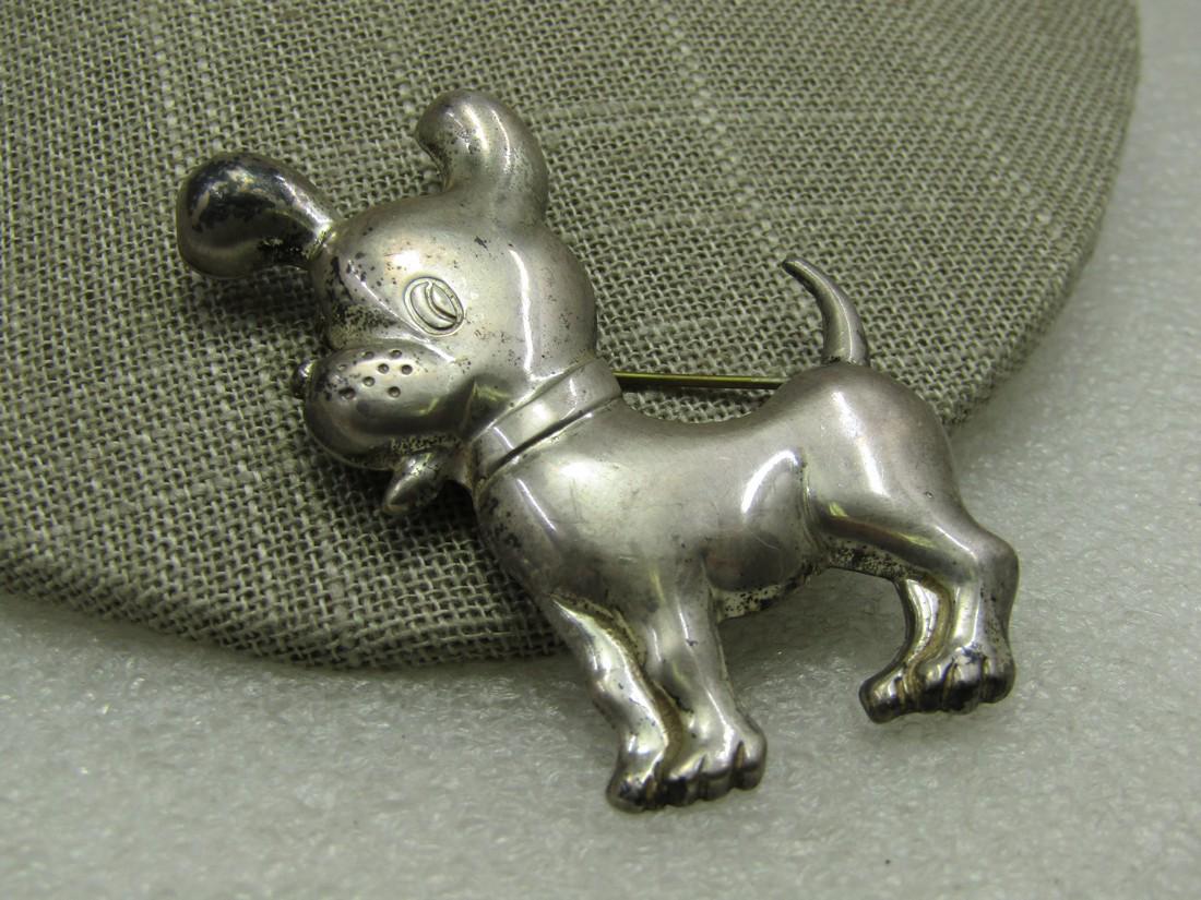 Vintage Signed Sterling Silver Whimisical Dog Brooch, 1.25" (1 of 6)