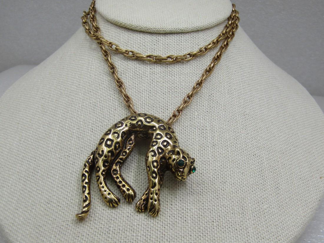 Vintage Leopard Pendant Necklace, 24", Tail Moves (1 of 6)
