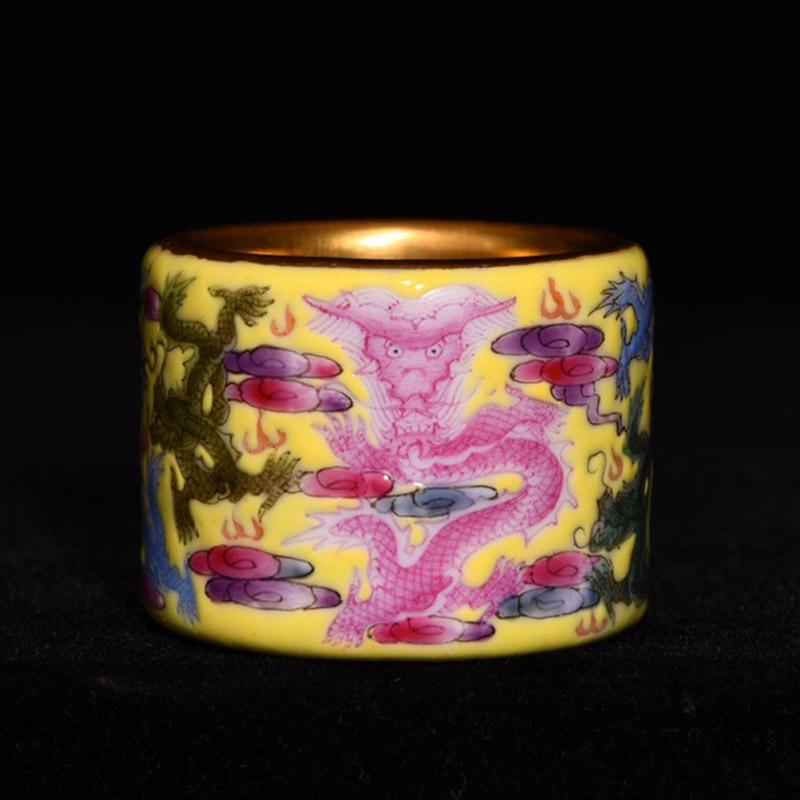 Gilt Gold Enamel Fortune Dragon Porcelain Thumb Ring (1 of 9)