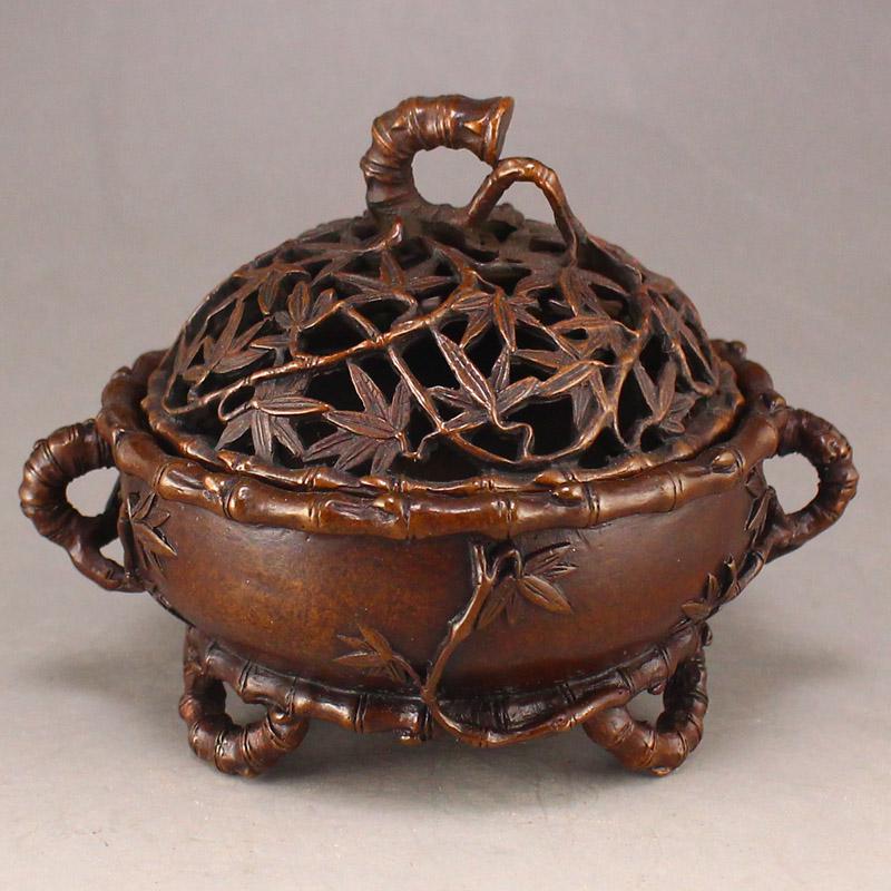 Openwork Chinese Red Copper Bamboo Incense Burner: Title: Openwork Chinese Red Copper Bamboo Incense Burner Date/Period: after 1880 Origin: Chinese Materials: Red Copper Dimensions: Dimension: 95 x 77 x 72(mm) 3.74 x 3.03 x 2.83(inches) Weight: 0.77 l