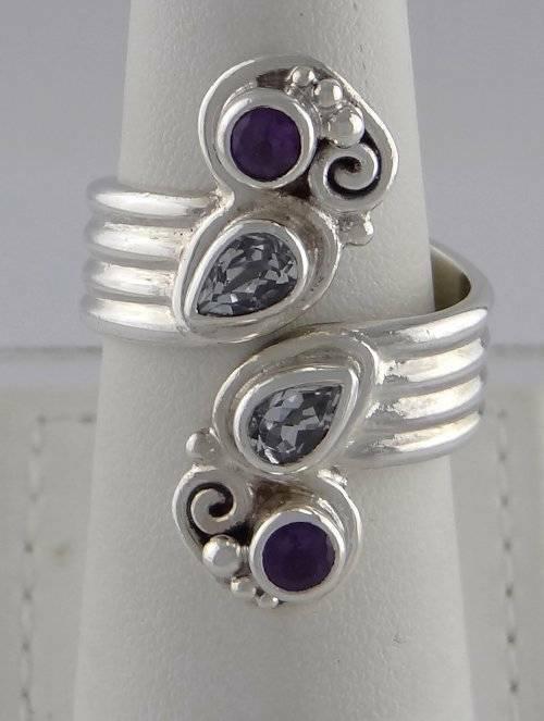 925 STERLING SILVER SYNTHETIC AQUAMARINE AMETHYST RIBBED CUSTOM RING (1 of 6)
