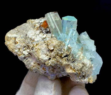Natural Aquamarine Crystals Cluster on Matrix From Pakistan: Natural Aquamarine Crystals Cluster on Matrix From Pakistan - Specimen contains alot of beautiful undamaged Aquamarine Crystals. Aquamarine crystals has undamaged and beautiful color. Aquamarine