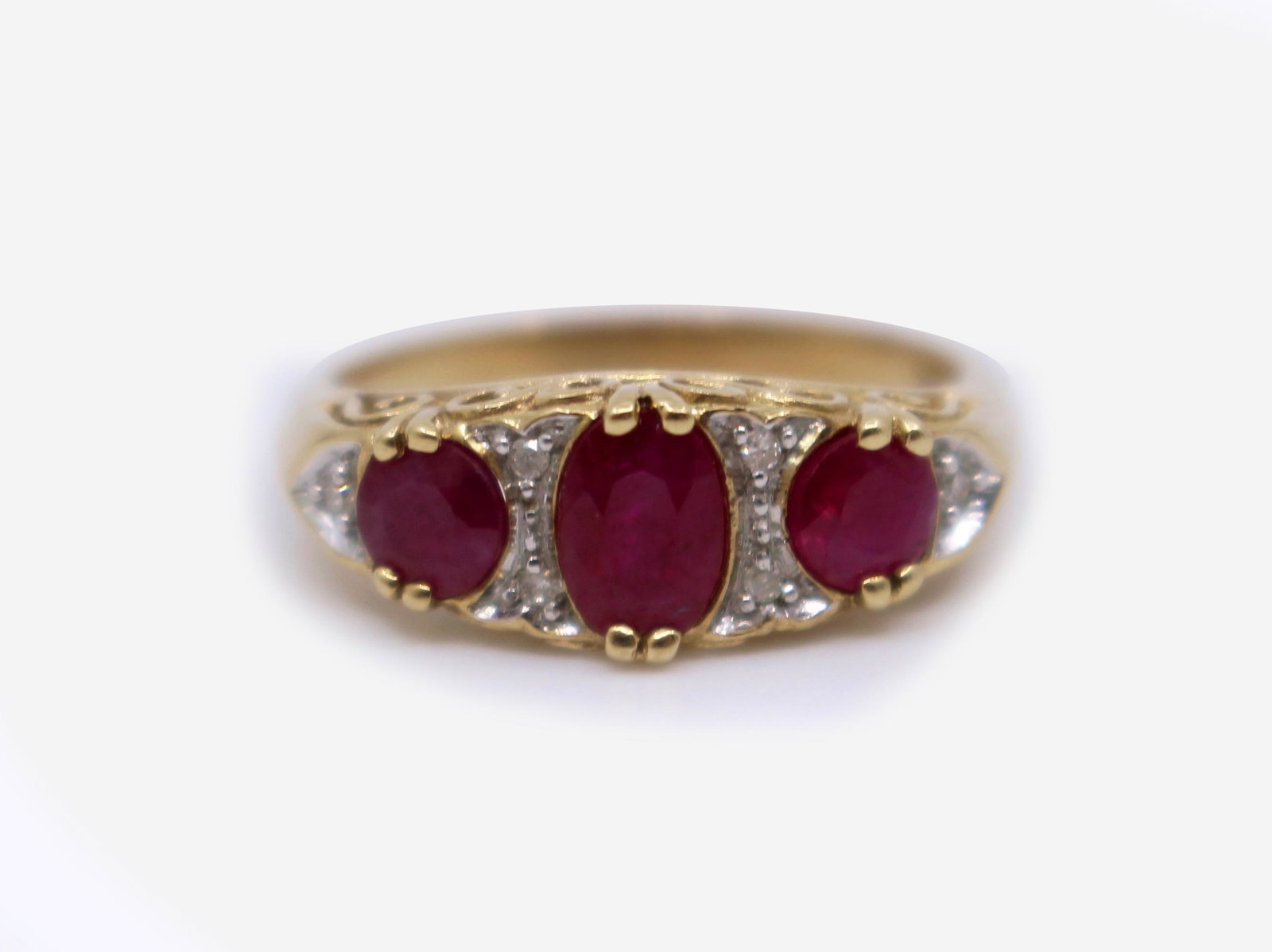 Three Stone Ruby & Diamond 9ct Gold Ring (1 of 4)
