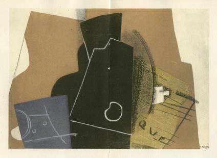 Henri Laurens pochoir "Instruments de musique": Medium: pochoir (after the watercolor and collage). Printed in Paris by the atelier of Daniel Jacomet, and published in 1955 by Heinz Berggruen for a rare catalogue. The image measures 5 3/8 x 7 1/2 i