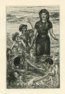 John Sloan original etching | Of Human Bondage: Medium: original etching. Executed by John Sloan to illustrate the Somerset Maugham classic "Of Human Bondage" and issued in 1938 in a limited edition of 1500 by the Yale University Press for members