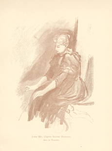 Berthe Morisot engraving "Jeune fille": Medium: wood engraving (executed by Prunaire after the Berthe Morisot painting). Published in Paris by Floury for the rare 1906 first edition of "Histoire des Peintres Impressionnistes" by Theodore