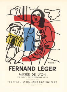 Fernand Leger lithograph poster "Musee de Lyon": Medium: lithograph (after the original lithograph poster). During the late 1940's and throughout the 1950's, Fernand Leger created a series of posters at the atelier of Mourlot Freres. The lithograph