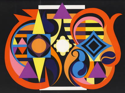 Auguste Herbin serigraph "Bailleux" 1955: Medium: serigraph (after the gouache). Printed in Basel, Switzerland in 1955 for a rare catalogue by Leon Degand that was issued in an edition of 650. Printed on smooth wove paper, the image size is