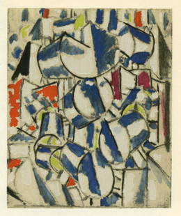 Fernand Leger "Contraste de formes" pochoir, edition of 1000: Medium: pochoir (after the gouache). Printed in Paris by Daniel Jacomet, and published in 1962 by Berggruen in an edition of 1000. The image measures 4 3/4 x 4 inches (120 x 100 mm). There is another