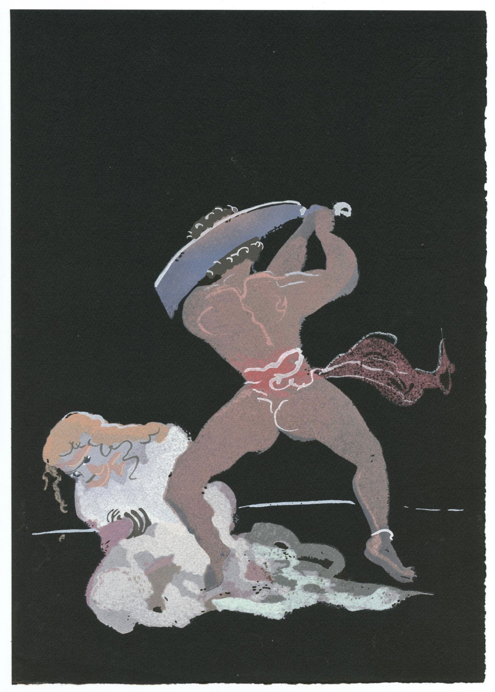 Andre Derain pochoir "Salome" 1938: Medium: pochoir (after the gouache). This pochoir illustrates a scene from Oscar Wilde's "Salomé". It was printed in 1938 at the atelier Saudé of Paris and published by The Limited Editions