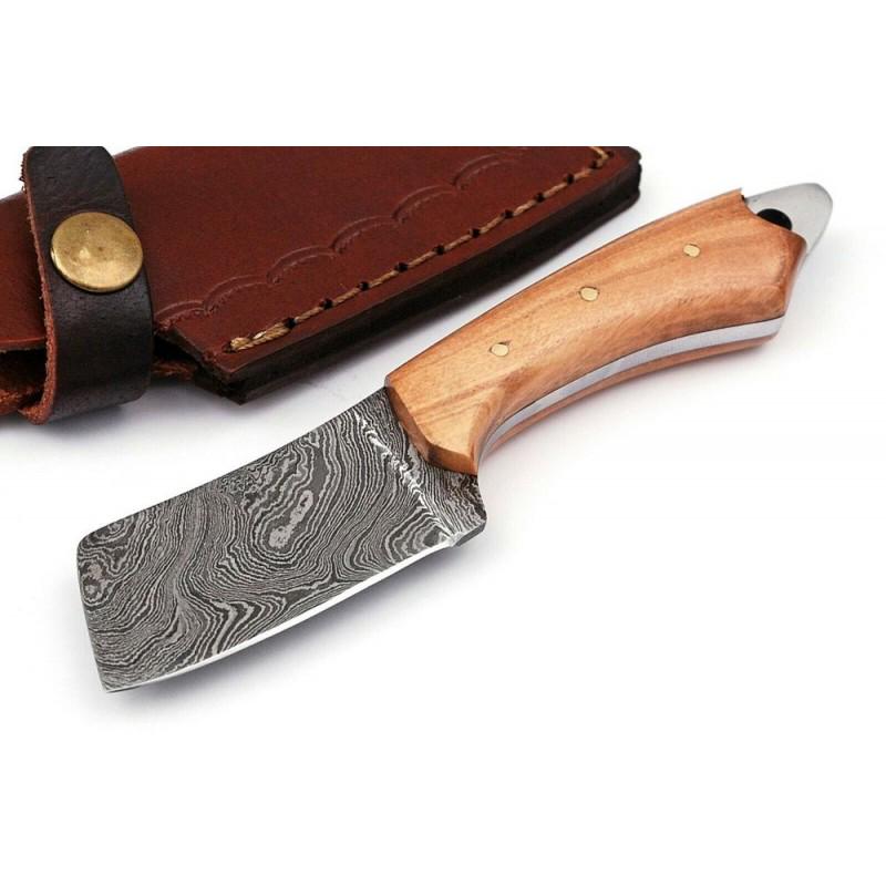Camping damascus steel knife hunting handmade wood: Knife "Ysleta" • Blade - damask steel • Handle – olive wood • Scabbard – leather (included) • Blade hardness – 55-60 HRC • Total length – 152 mm. 