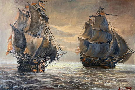 Oil painting Ships at sea Alexander Arkadievich Litvinov: №Litv 20 *** ABOUT THIS PAINTING *** * TITLE: "Ships at sea" * ARTISTS: Alexander Arkadievich Litvinov * SIZE: -x- cm/'-x- inches' * MEDIUM: oil, canvas * HAND PAINTED: Original painting from