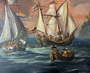 Oil painting 17th century seascape Alexander Arkadievich Litvinov: №Litv 52 *** ABOUT THIS PAINTING *** * TITLE: "17th century seascape" * ARTISTS: Alexander Arkadievich Litvinov * SIZE: 28.5x23 cm/'4.72x9.84 inches' * MEDIUM: oil, cardboard * HAND PAINTED: