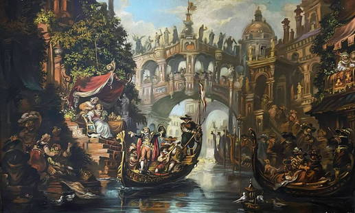 Oil painting Venice of the 14th century Alexander Arkadievich Litvinov: №Litv 141 *** ABOUT THIS PAINTING *** * TITLE: "Venice of the 14th century" * ARTISTS: Alexander Arkadievich Litvinov * SIZE: 58x38 cm/'22.83x14.96 inches' * MEDIUM: oil, cardboard * HAND