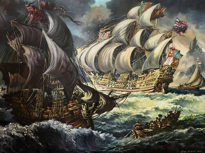 Oil painting 17th century ships Alexander Arkadievich Litvinov: №Litv 143 *** ABOUT THIS PAINTING *** * TITLE: "17th century ships" * ARTISTS: Alexander Arkadievich Litvinov * SIZE: 66.5x49.5 cm/'26.18x19.48 inches' * MEDIUM: oil, canvas * HAND PAINTED:
