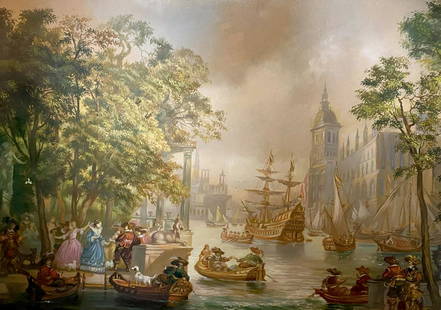 Oil painting Evening in the harbor Alexander Arkadievich Litvinov: №Litv 154 *** ABOUT THIS PAINTING *** * TITLE: "Evening in the harbor" * ARTISTS: Alexander Arkadievich Litvinov * SIZE: 70.5x55 cm/'27.75x21.65 inches' * MEDIUM: oil, canvas * HAND PAINTED: