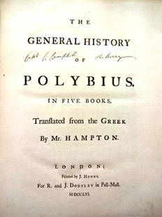 1756 General History of Polybius Maps: Title: 1756 General History of Polybius Maps Description: "The General History of Polybius in Five Books. Translated from the Greek by Mr. Hampton", printed at London by J. Hughes for R and J Dodsley,