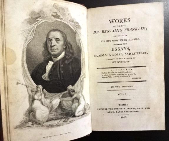 1806 Works of the Late Dr Benjamin Franklin: Title: 1806 Works of the Late Dr Benjamin Franklin Description: "Works of the Late Dr, Benjamin Franklin Consisting of His Life Written by Himself; Together with Essays, Humorous, Moral, and Literary 