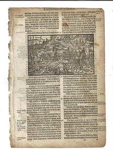 1577 Leaf Holinshed History Scotland Battle Barwick: Title: 1577 Leaf Holinshed History Scotland Battle BarwickDescription: A leaf from Holinshed "Historie of Scotlande", printed at London, 1577. Large woodcut of a battle to take Barwick. Very Good,